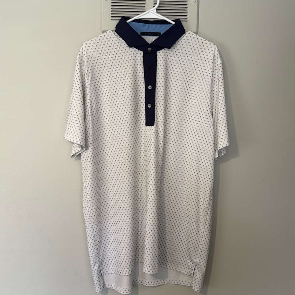 Greyson Men’s White Polo Golf - Large - Navy Blue Collar